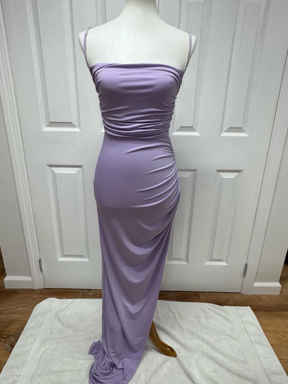 Lucy in the Sky- Rhinestone Strap Maxi Dress in Lilac -Size S- NEW Without Tags. - Picture 3 of 13
